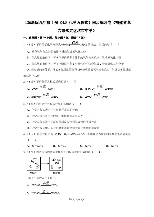 上海新版九年级(上)《4.3 化学方程式》同步练习卷(福建省龙岩市永定区坎市中学)