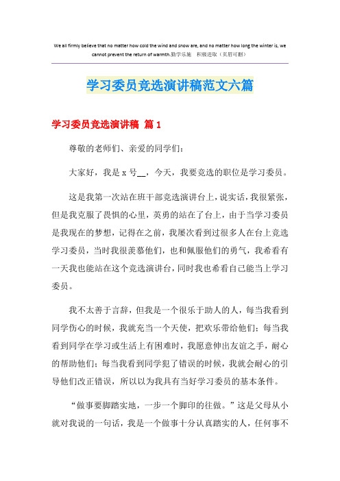 学习委员竞选演讲稿范文六篇