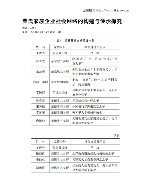 荣氏家族企业社会网络的构建与传承探究