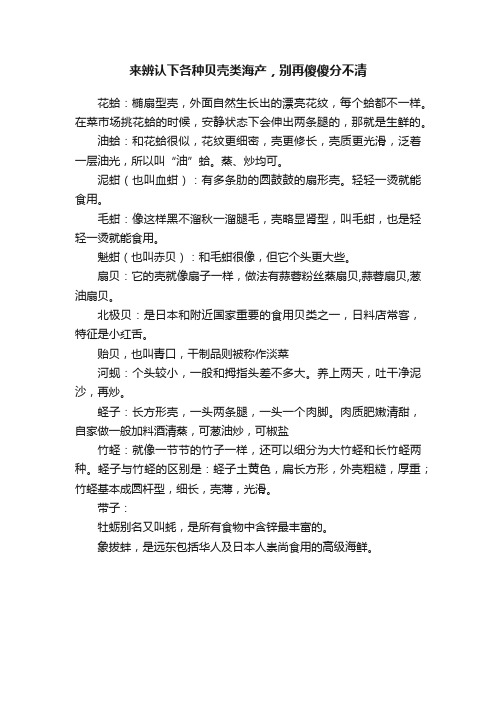 来辨认下各种贝壳类海产，别再傻傻分不清