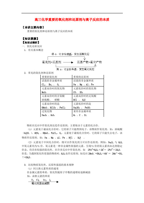 高三化学重要的氧化剂和还原剂与离子反应的本质知识精讲