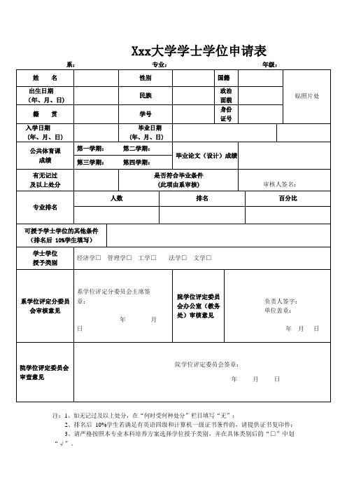 学士学位申请表