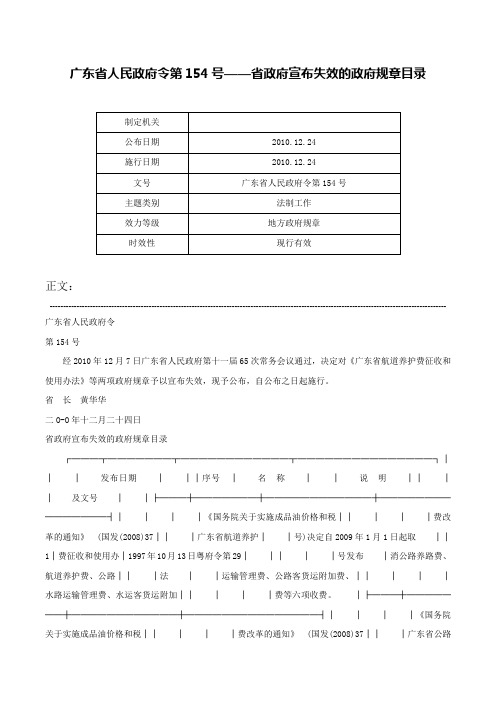 广东省人民政府令第154号——省政府宣布失效的政府规章目录-广东省人民政府令第154号