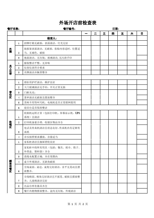 外场开店前检查表