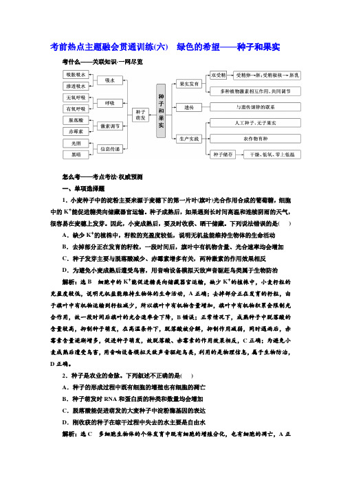 考前热点主题融会贯通训练(6) 绿色的希望——种子和果实(解析版)