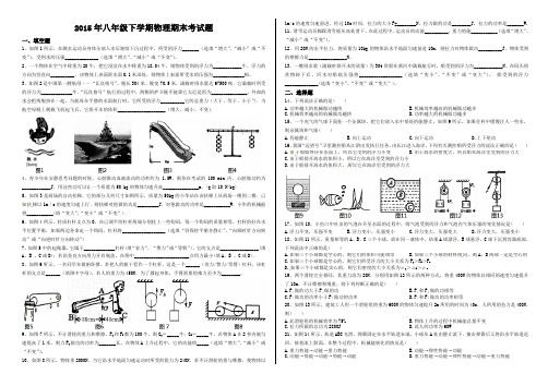 2015年最新人教版八年级下学期物理期末考试题含答案