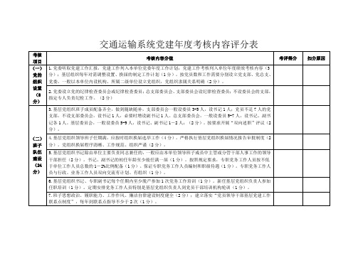 交通运输系统党建考核内容评分表