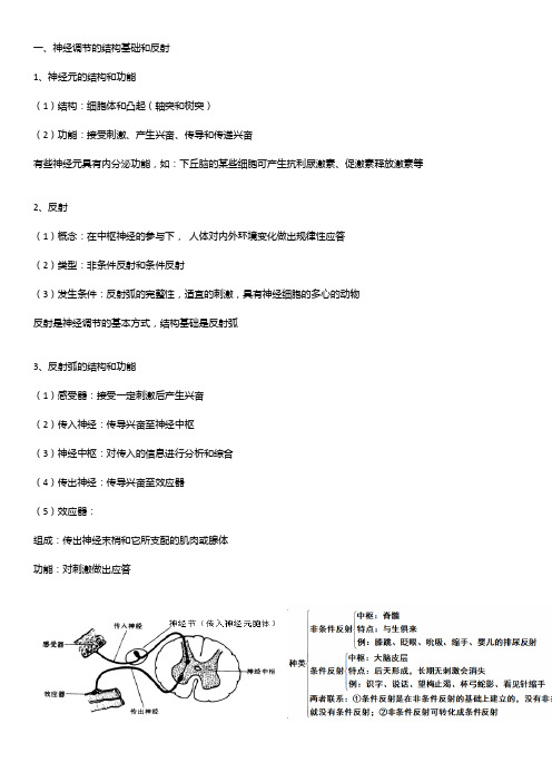 高中生物 必修三神经调节 知识点总结