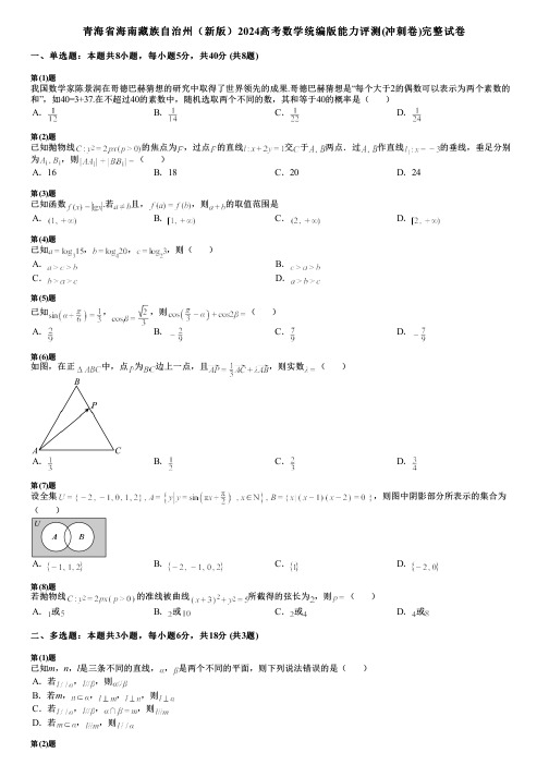 青海省海南藏族自治州(新版)2024高考数学统编版能力评测(冲刺卷)完整试卷