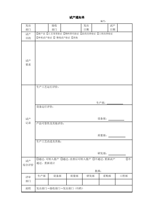 试产通知单、试产记录表