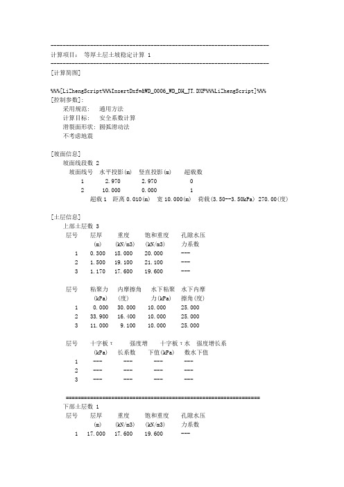 等厚土层土坡稳定计算结果