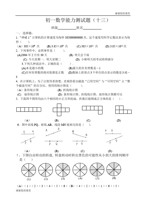 初一数学能力测试题(十三).doc