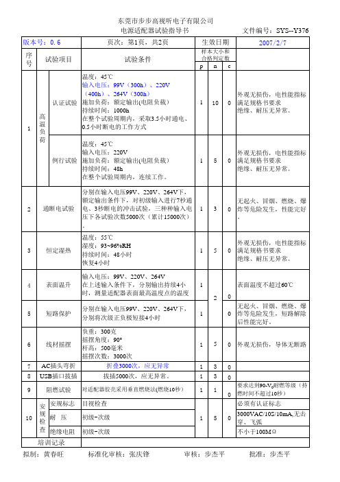 电源适配器试验指导书0.6