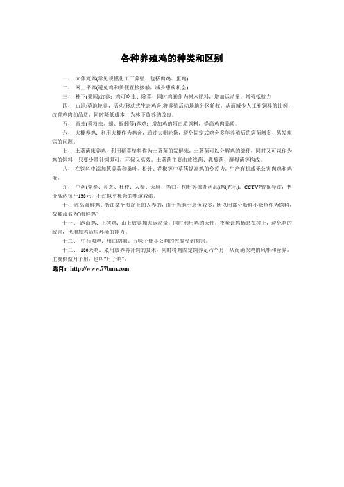 各种养殖鸡的种类和区别