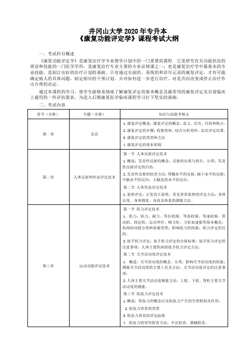 井冈山大学2020年普通专升本《康复治疗学》专业基础科目考试大纲