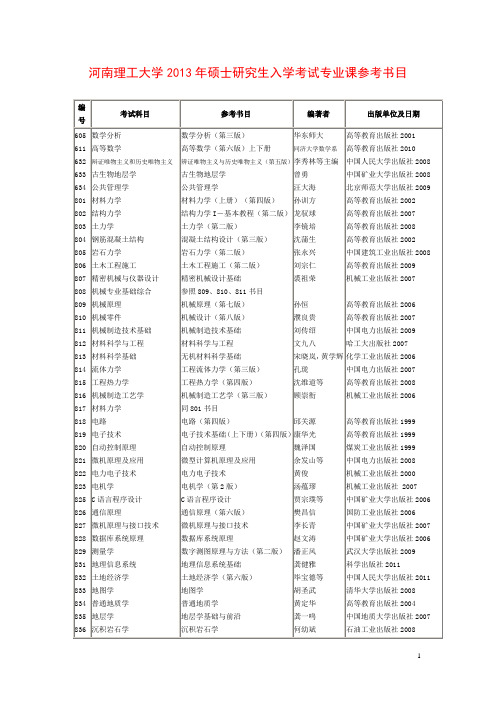 河南理工大学2013年硕士研究生入学考试专业课参考书目