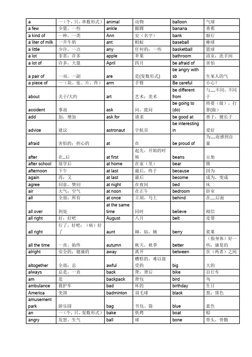 小学英语单词(北师大版)