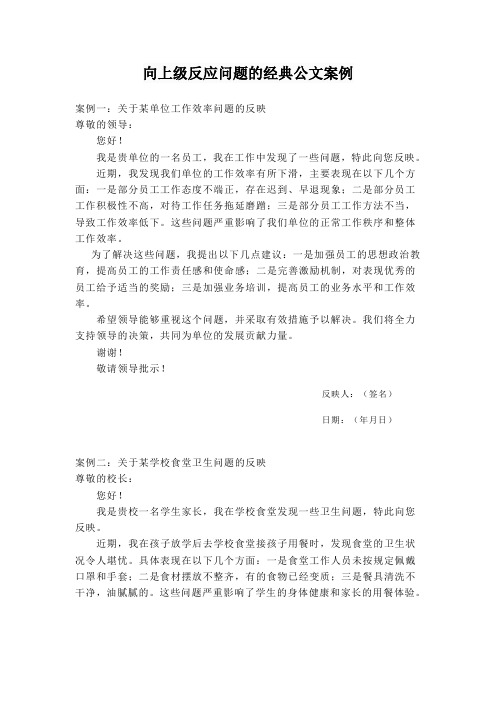 向上级反应问题的经典公文案例