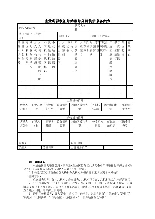 企业所得税汇总纳税总分机构信息备案表