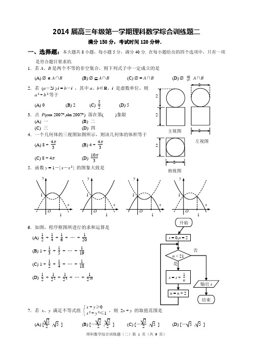 2014届高三理科数学综合训练题二