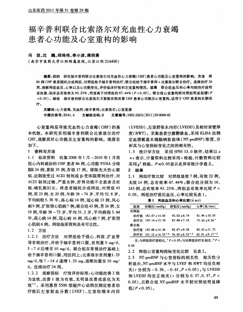 福辛普利联合比索洛尔对充血性心力衰竭患者心功能及心室重构的影响