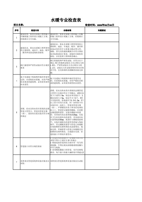 给排水及采暖检查表