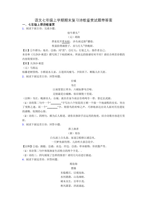 语文七年级上学期期末复习诗歌鉴赏试题带答案