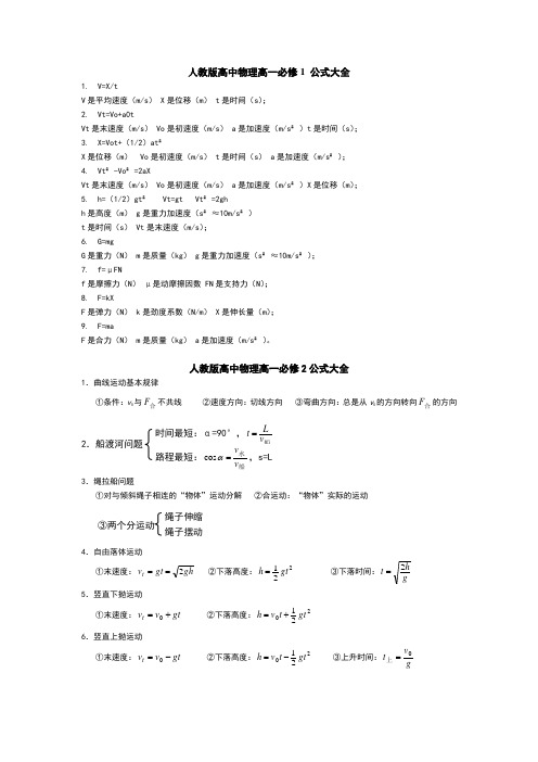 物理高一公式大全