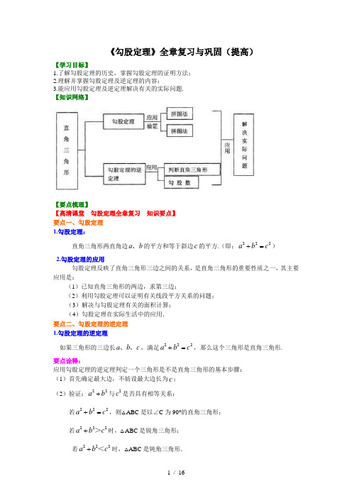 初二数学下勾股定理全章复习与巩固(提高)知识讲解+巩固练习