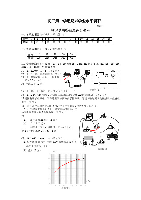 2020.1 海淀初三物理期末试题答案