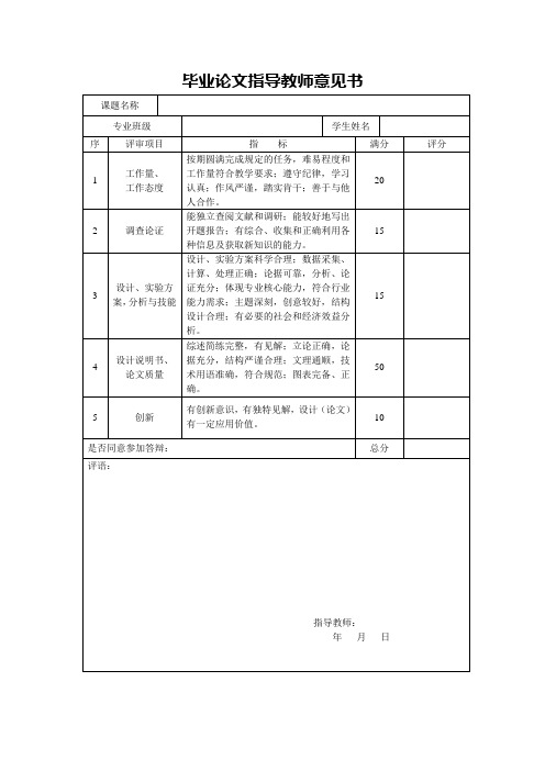 答辩评审表、指导意见书(指导教师使用)