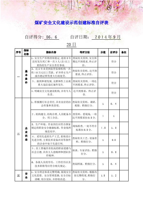 煤矿企业安全文化建设考评表