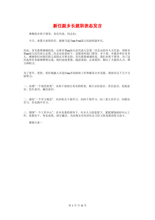 新任副乡长就职表态发言与新任副校长任职发言稿汇编