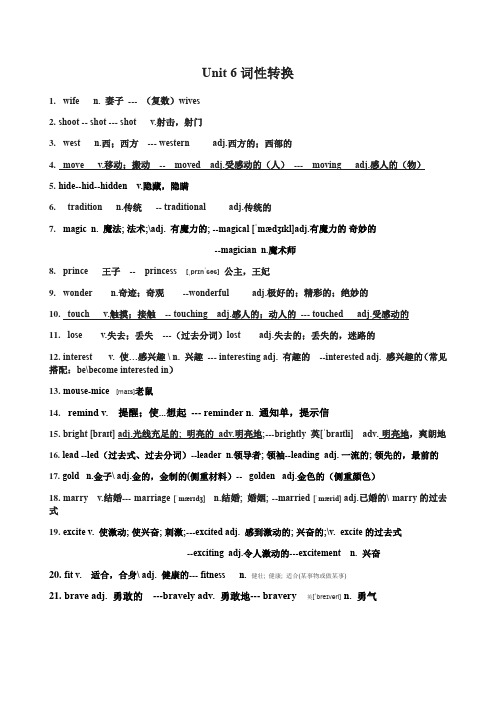 人教版八年级下册英语Unit 6词性词性转换及默写