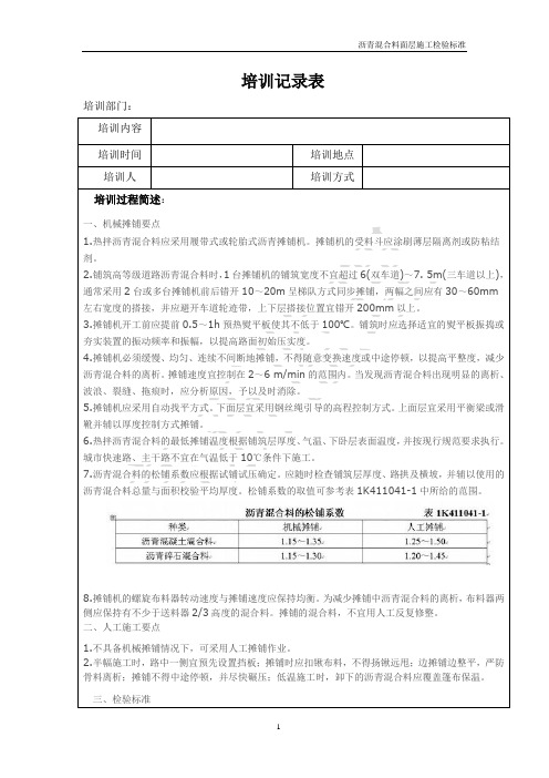 沥青混合料面层施工检验标准