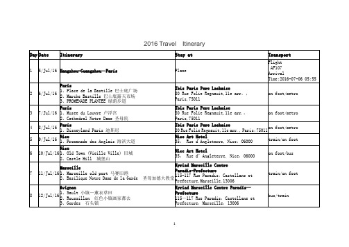 法国旅游18天行程单(中英)【范本模板】