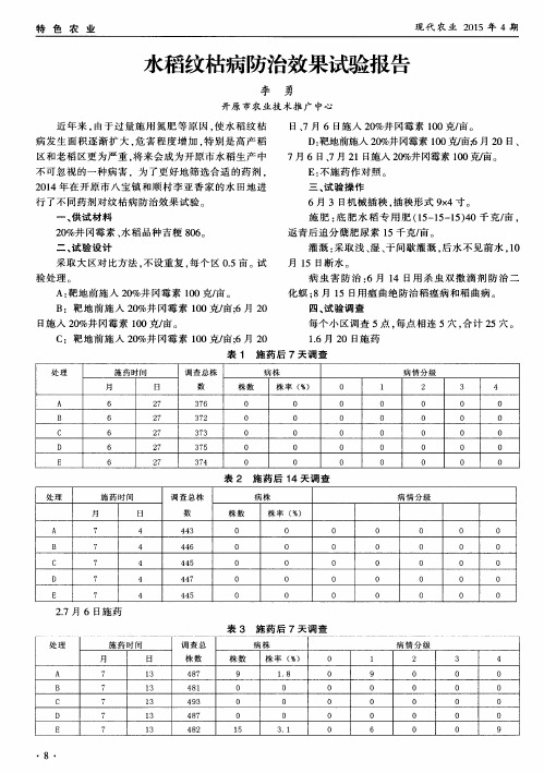 水稻纹枯病防治效果试验报告