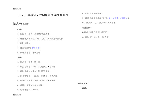 一、二年级语文数学课外阅读推荐书目