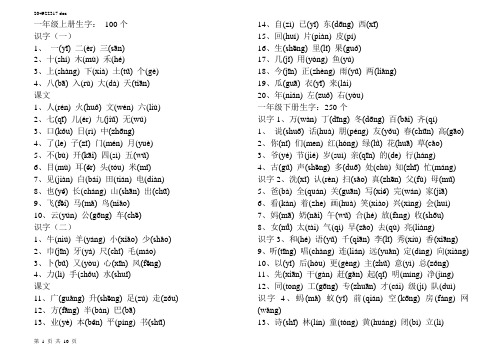 人教版小学语文生字表1-6年级(带拼音) 适用北京教材