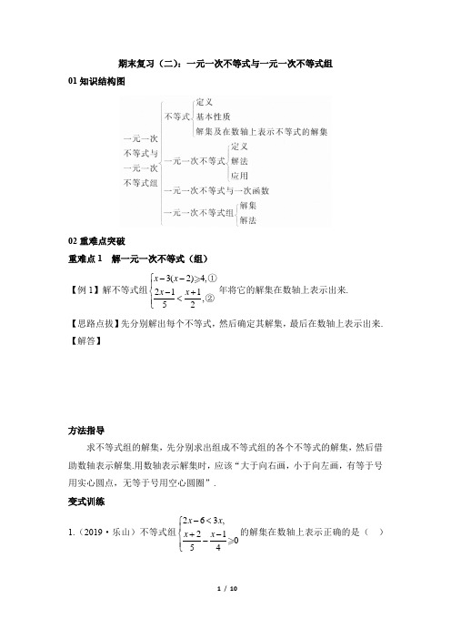 北师大版数学八年级下册_2020最新名校课堂期末复习(二)：一元一次不等式与一元一次不等式组