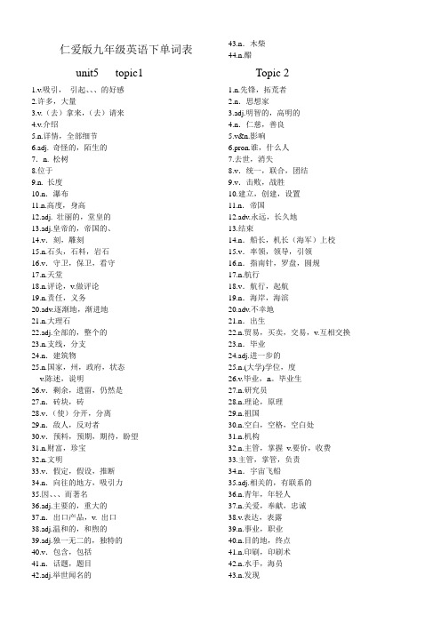 仁爱版九年级英语下单词表