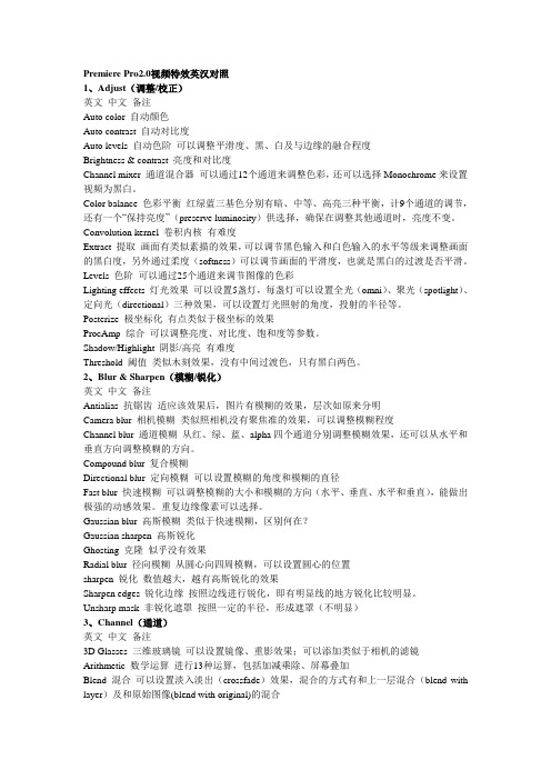 AdobePremiereProCS3中英文对照