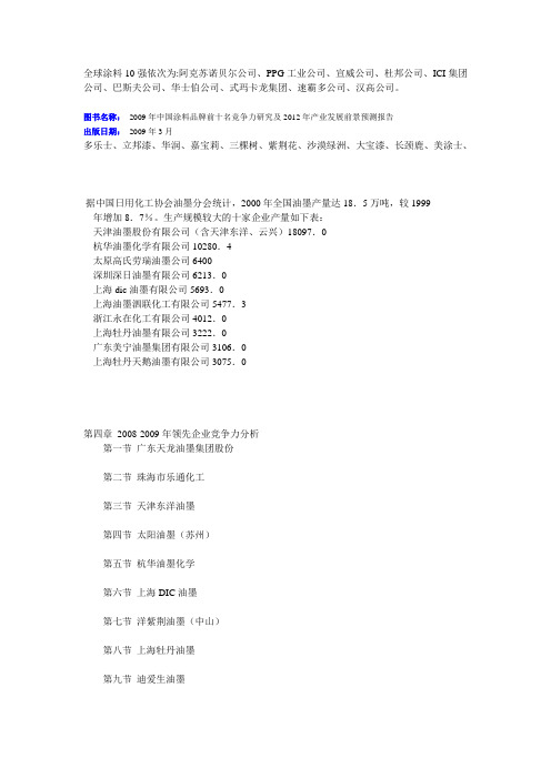 全球涂料 油墨10强