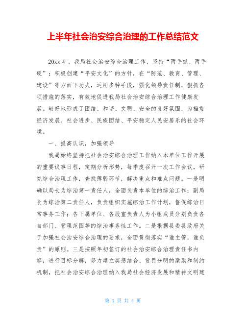 上半年社会治安综合治理的工作总结范文