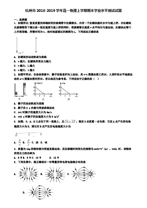 杭州市2018-2019学年高一物理上学期期末学业水平测试试题