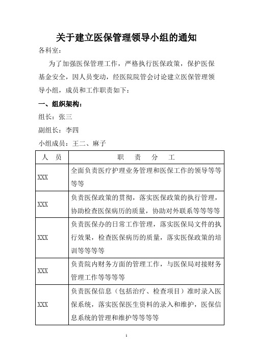 关于建立医保管理小组通知