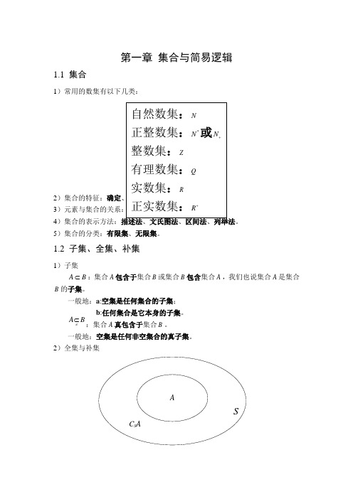 高中数学知识汇总 第一章 集合与简易逻辑