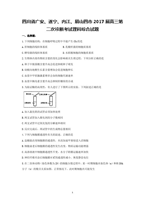 四川省广安、遂宁、内江、眉山四市2017届高三第二次诊断考试理科综合试题 Word版含答案