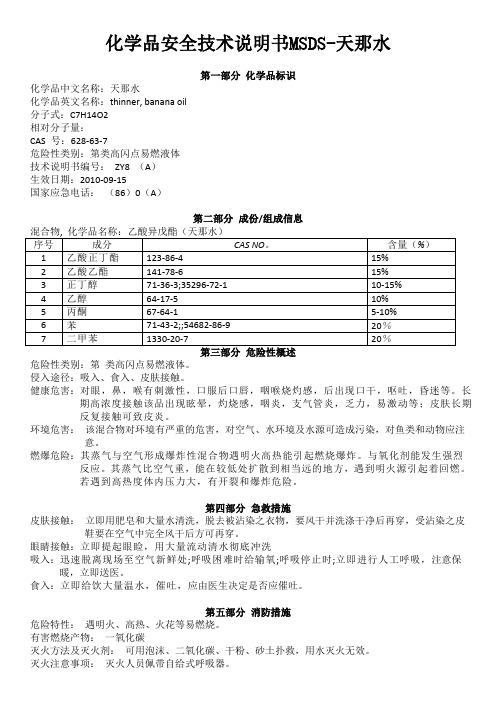 化学品安全技术说明书MSDS-天那水