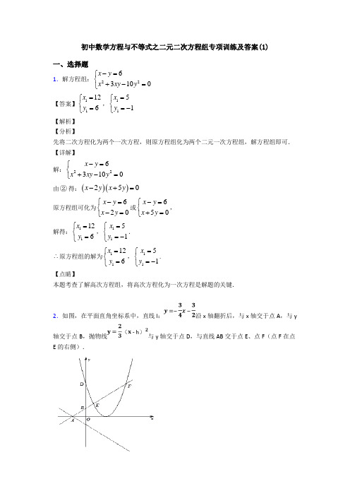 初中数学方程与不等式之二元二次方程组专项训练及答案(1)